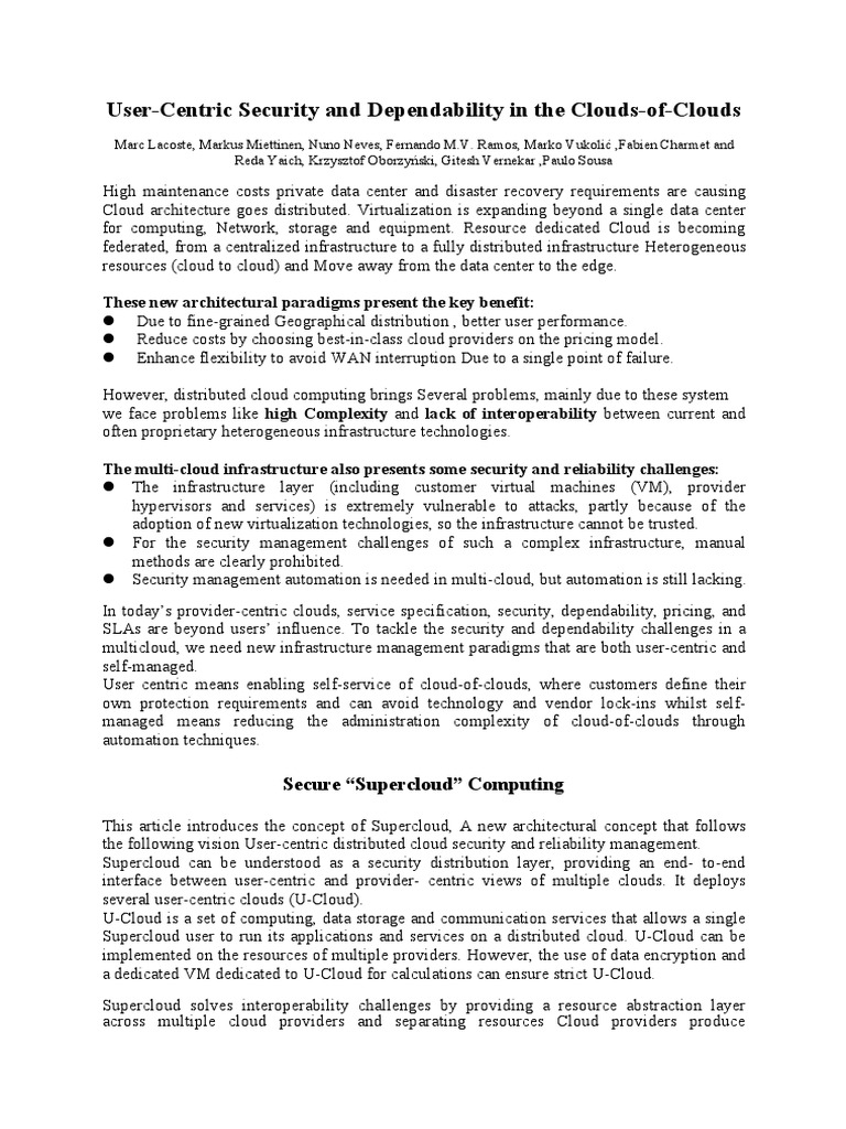 Supercloud: User-Centric Multi-Cloud Security | PDF | Cloud Computing ...
