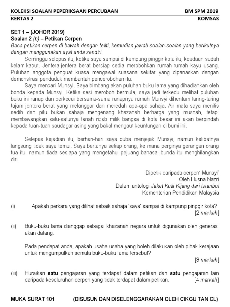 Kertas 2 Soalan Skema Komsas Soalan 2 B Percubaan Spm 2019 Se Malaysia Pdf Pdf