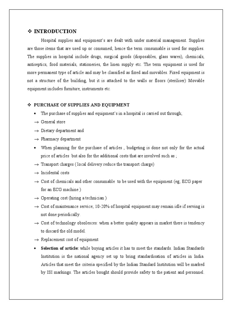 List Of Equipment And Supplies For Pediatric Units PDF Intravenous