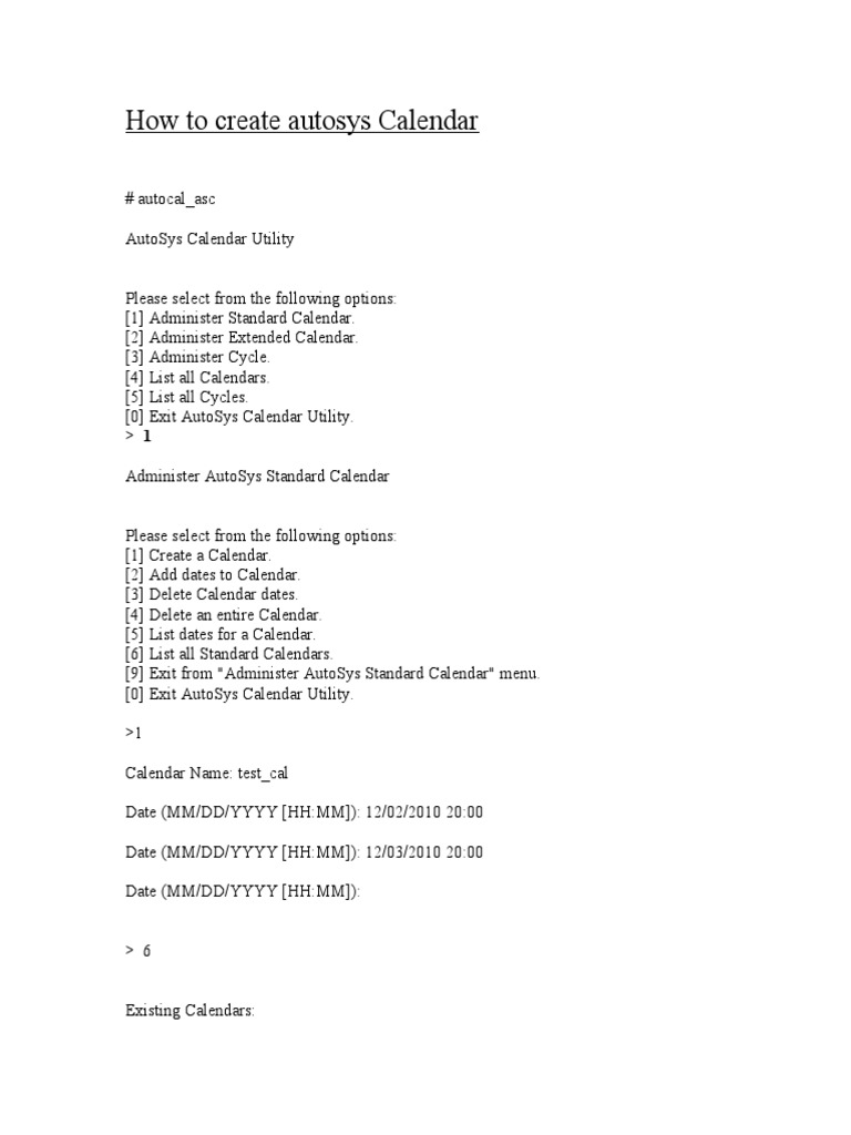 How To Create Autosys Calendar PDF Software Computing And