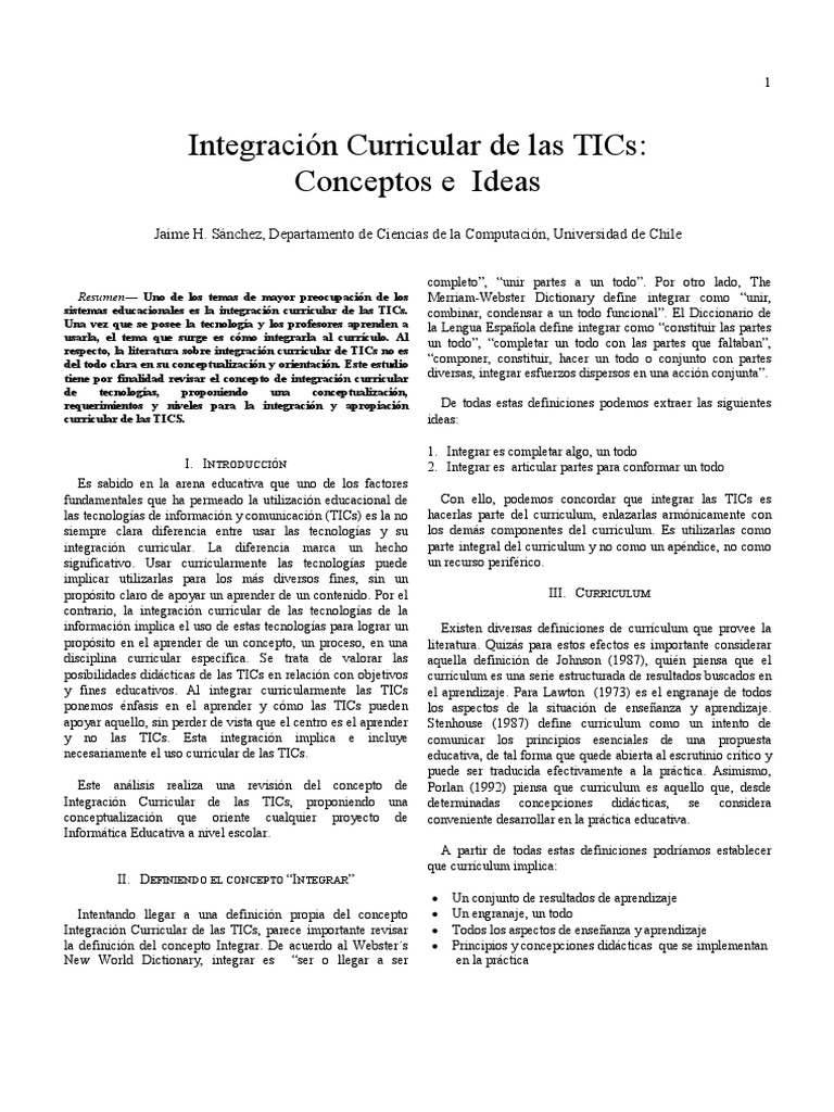 Sanchez-Jaime Integracion Curricular TIC | PDF | Plan de estudios ...