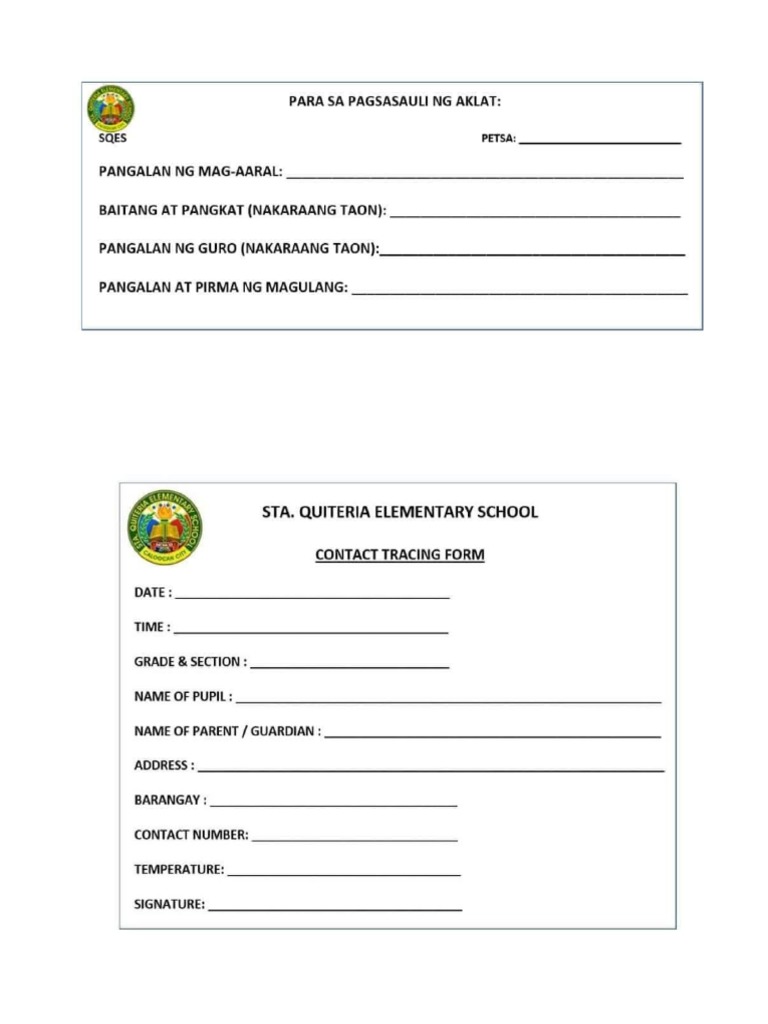 Contact Tracing Form and Pagsasauli NG Aklat PDF