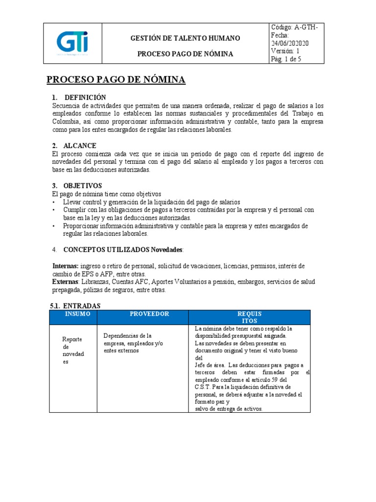 Proceso Pago de Nomina | PDF | Contabilidad | Salario