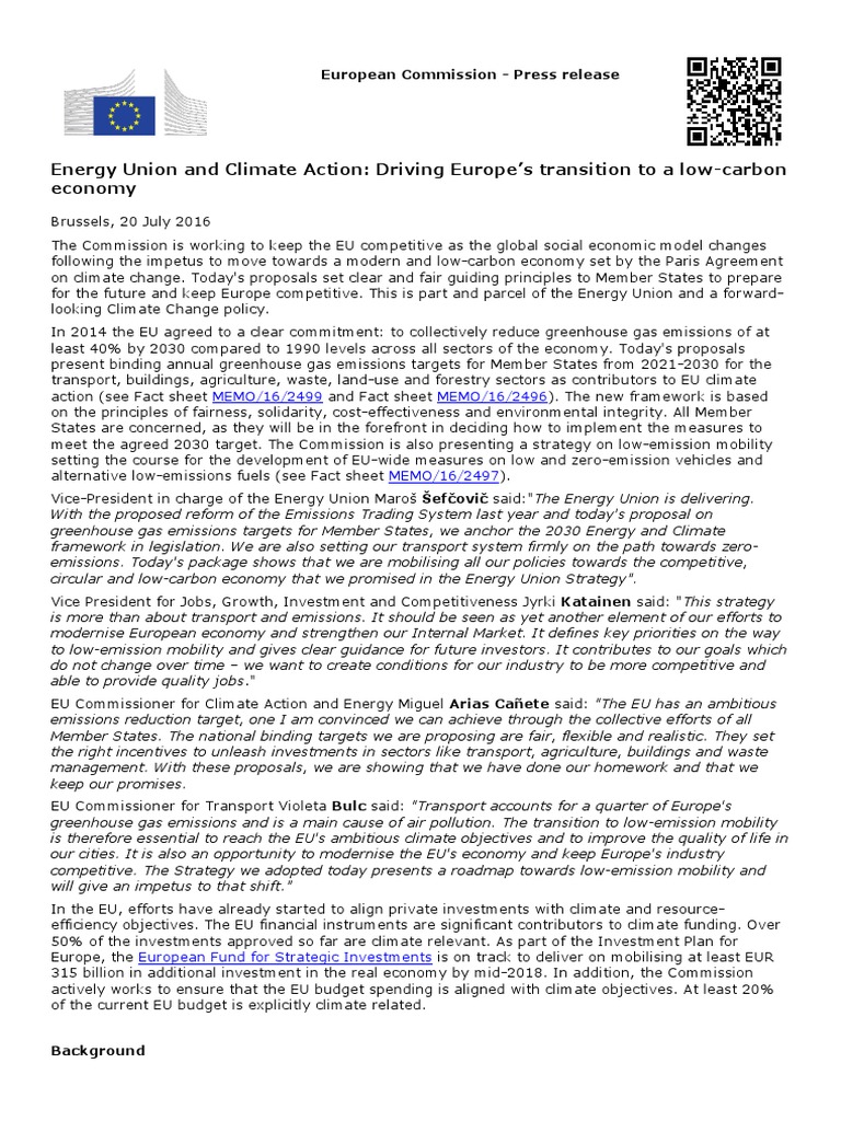 EU Climate Action and Energy Union Goals | PDF | Low Carbon Economy ...