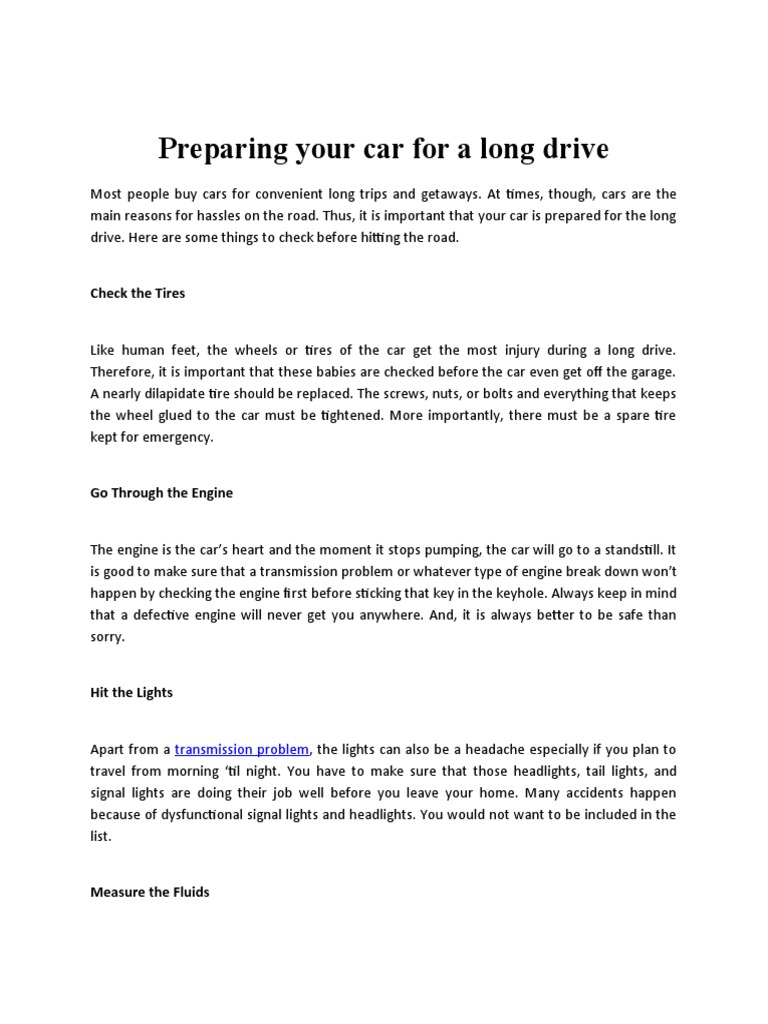 Long Drive Car Preparation Checklist | PDF