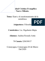Universidad Cristina Evangélica Nuevo Milenio. Tema: Kant y El Cuestionamiento de La