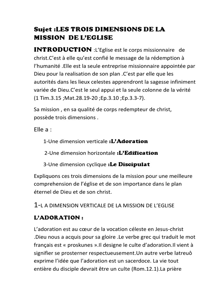 Trois Dimensions de la Mission Église | PDF | Église chrétienne | Jésus