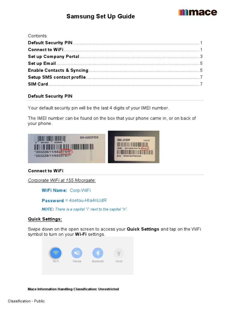 Mace Samsung Setup Guide PDF Personal Identification Number Wi Fi