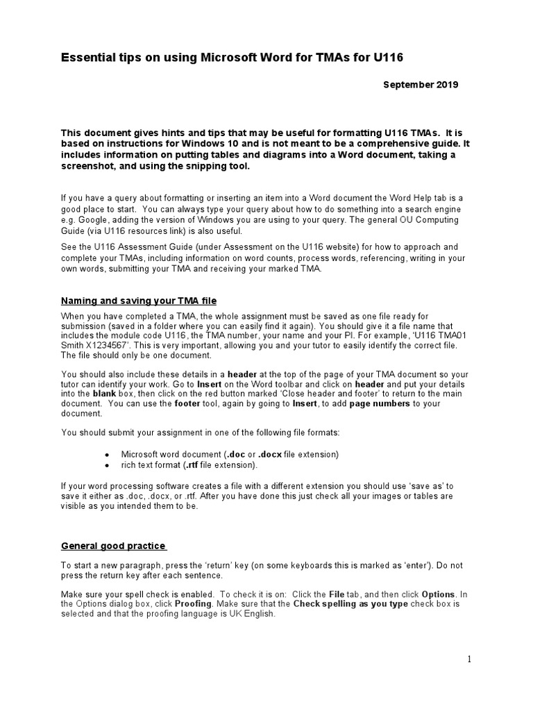 Essential Tips On Using Microsoft Word For Tmas Final Sep19 Pdf
