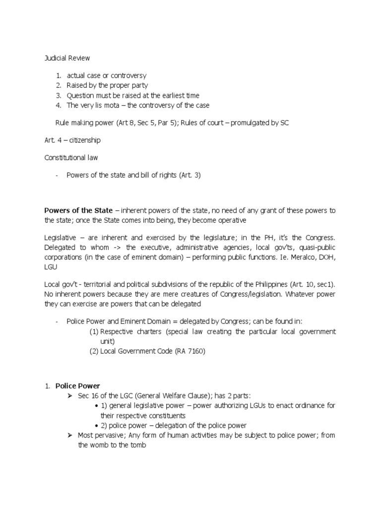Judicial Review and State Powers | PDF | Eminent Domain | Police Power ...