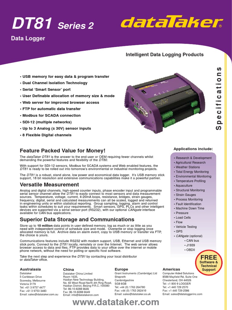 DT81 Data Logger Datasheet | PDF | Usb | File Transfer Protocol