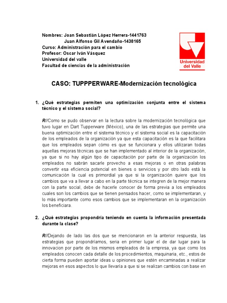 Caso Tupperware: Modernización Tecnológica | PDF | Cognición | Science