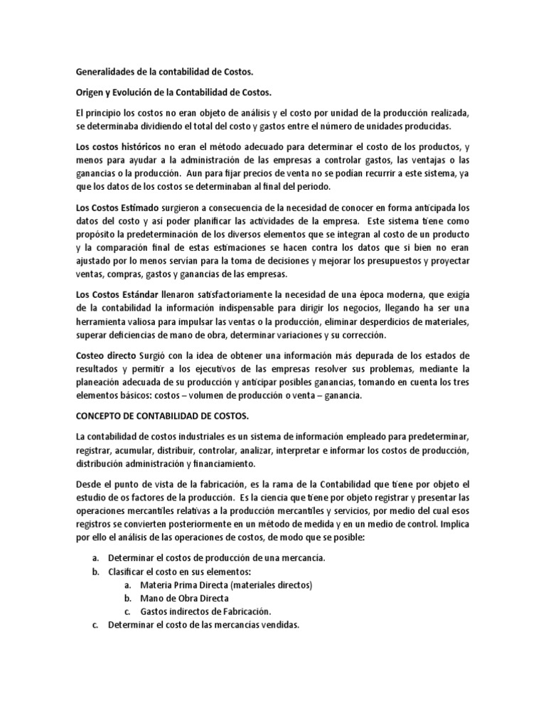 Introducción a la Contabilidad de Costos | PDF | Contabilidad de costos ...