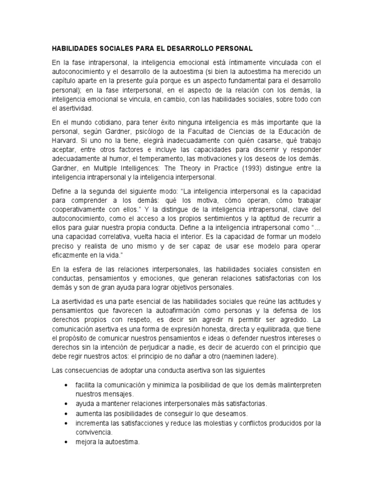 Habilidades Sociales para El Desarrollo Personal | PDF | Inteligencia ...