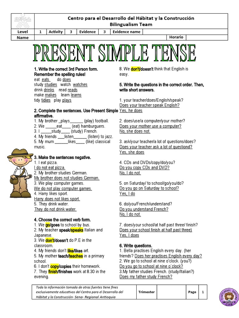 Simple Present Worksheet Versión 2 | PDF | Question | Language Mechanics