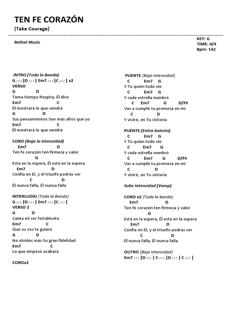 Ten Fe Corazón: Letra y Acordes | PDF | Elementos de la música | Música ...