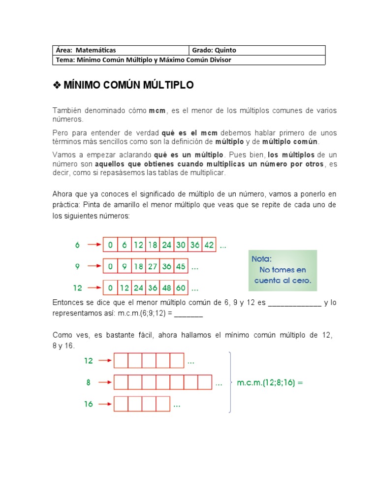 Mínimo Común Múltiplo De 8 Y 5 Matemáticas 5 - Minimo Común Multiplo y Maximo Común Divisor | PDF |  Aritmética | Matemáticas discretas