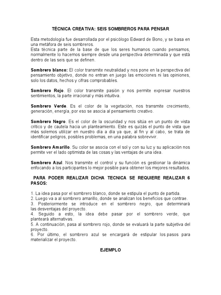 Tecnica Seis Sombreros para Pensar | PDF | Crecimiento personal y ...