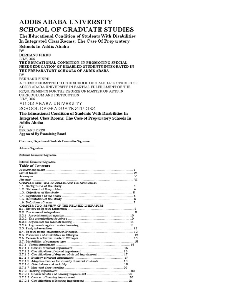 Addis Ababa University | PDF | Special Education | Visual Impairment