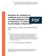 Londra, Franco, Grasso, Lina y Herrer (..) (2015). Revision de modelos en roedores para la investigacion en enfermedades de Alzheimer y P (..)