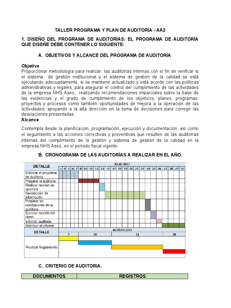 Taller Programa y Plan de Auditoría-Aa2 | PDF | Auditoría | Gestión de ...