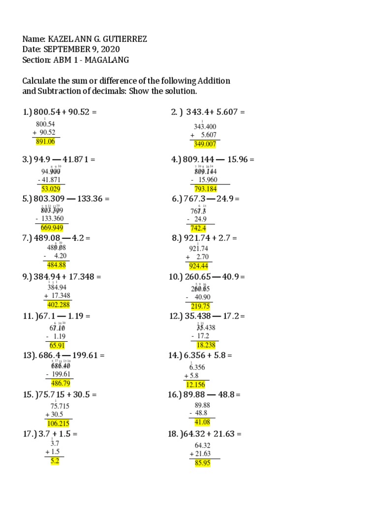 Decimals Examples Pdf Arithmetic Teaching Mathematics