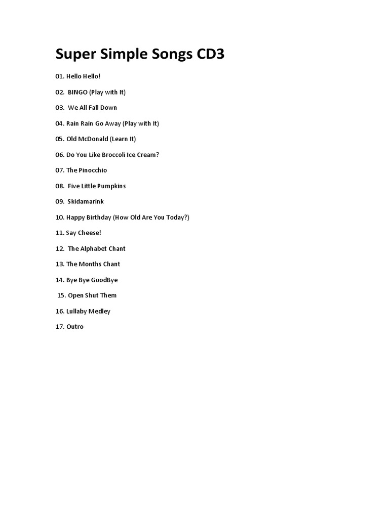 Super Simple Songs CD3 | PDF