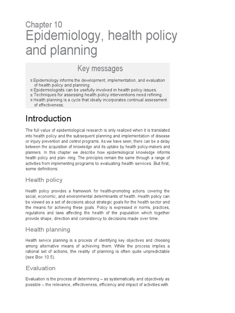 Epidemiology, Health Policy and Planning | PDF | Epidemiology | Health ...