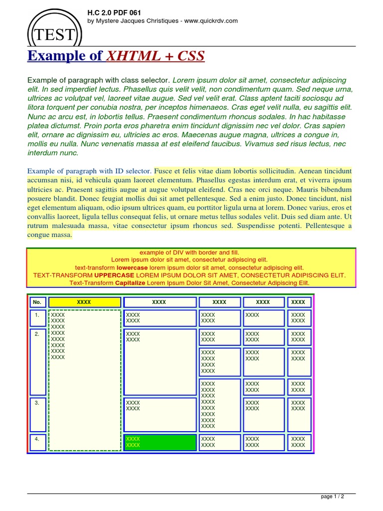 XHTML + CSS: Example of | PDF | Publishing | Information And ...