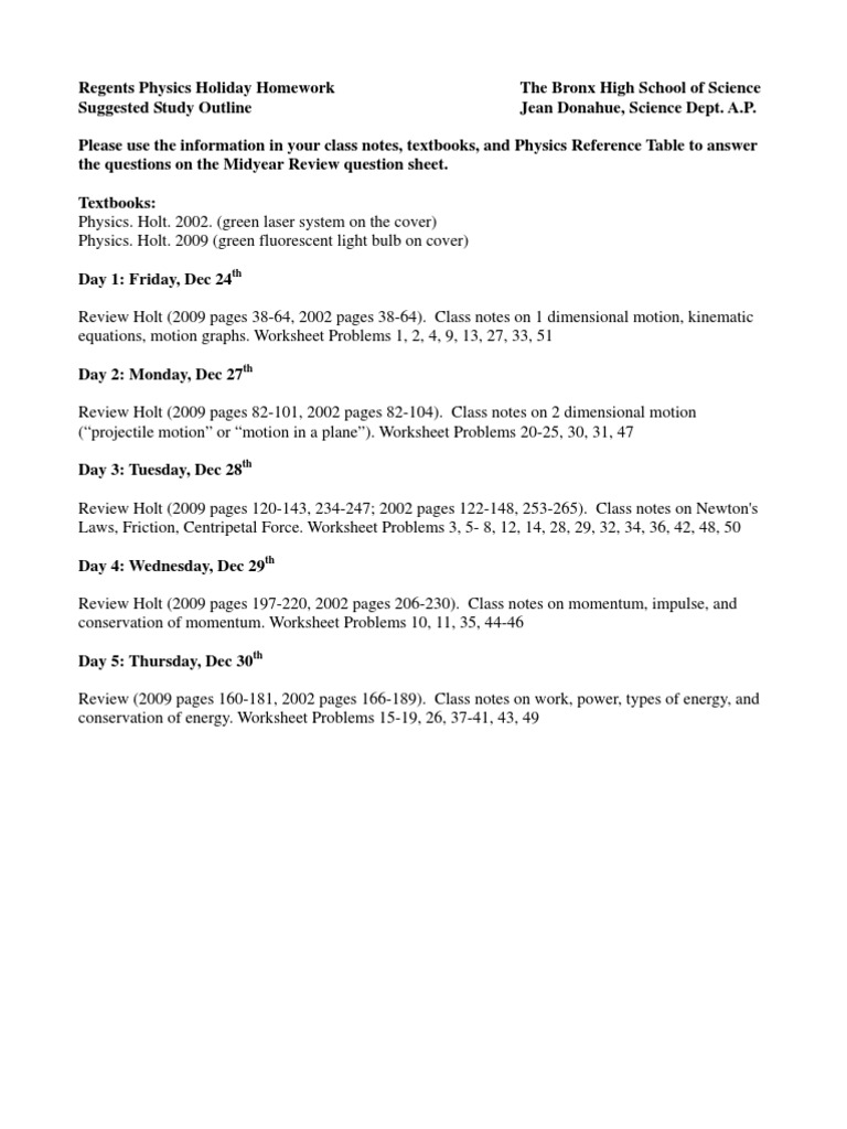 worksheet Centripetal Force Worksheet physics midyear review 2010 11 force velocity
