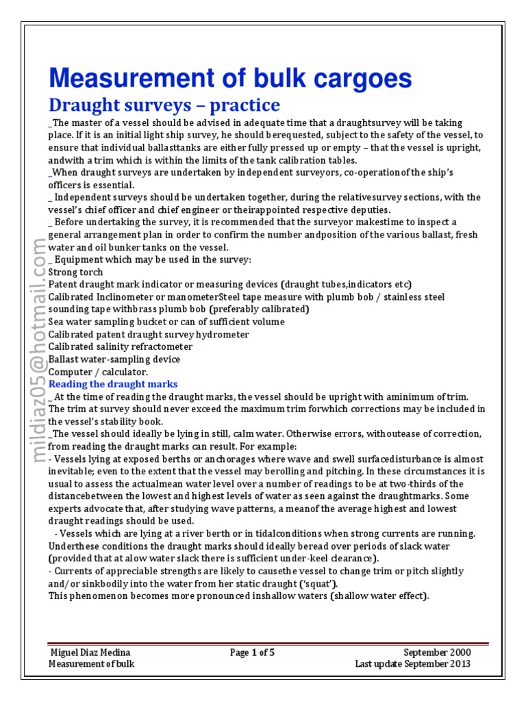 Draught Survey Procedures for Bulk Carriers | PDF | Surveying | Density