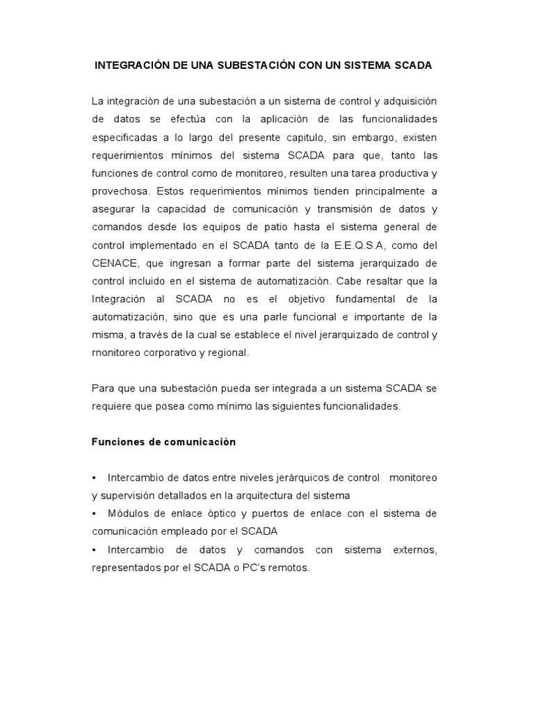 Integración de Una Subestación Con Un Sistema Scada | PDF | Scada ...