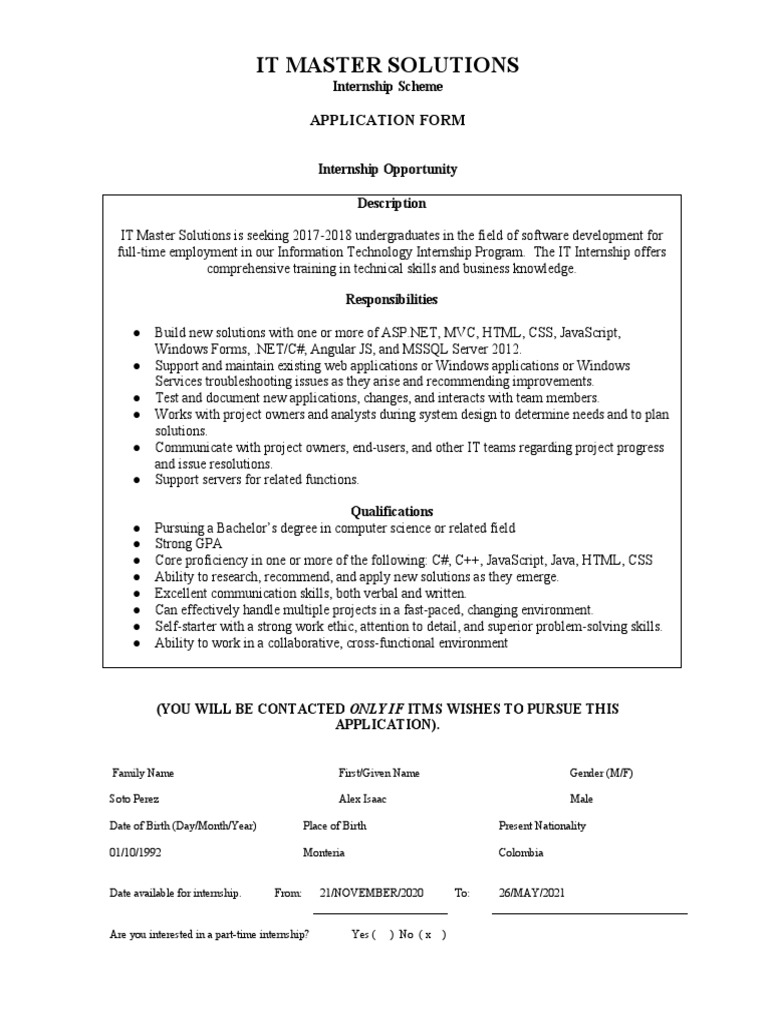It Master Solutions: Application Form | PDF | Software Development ...