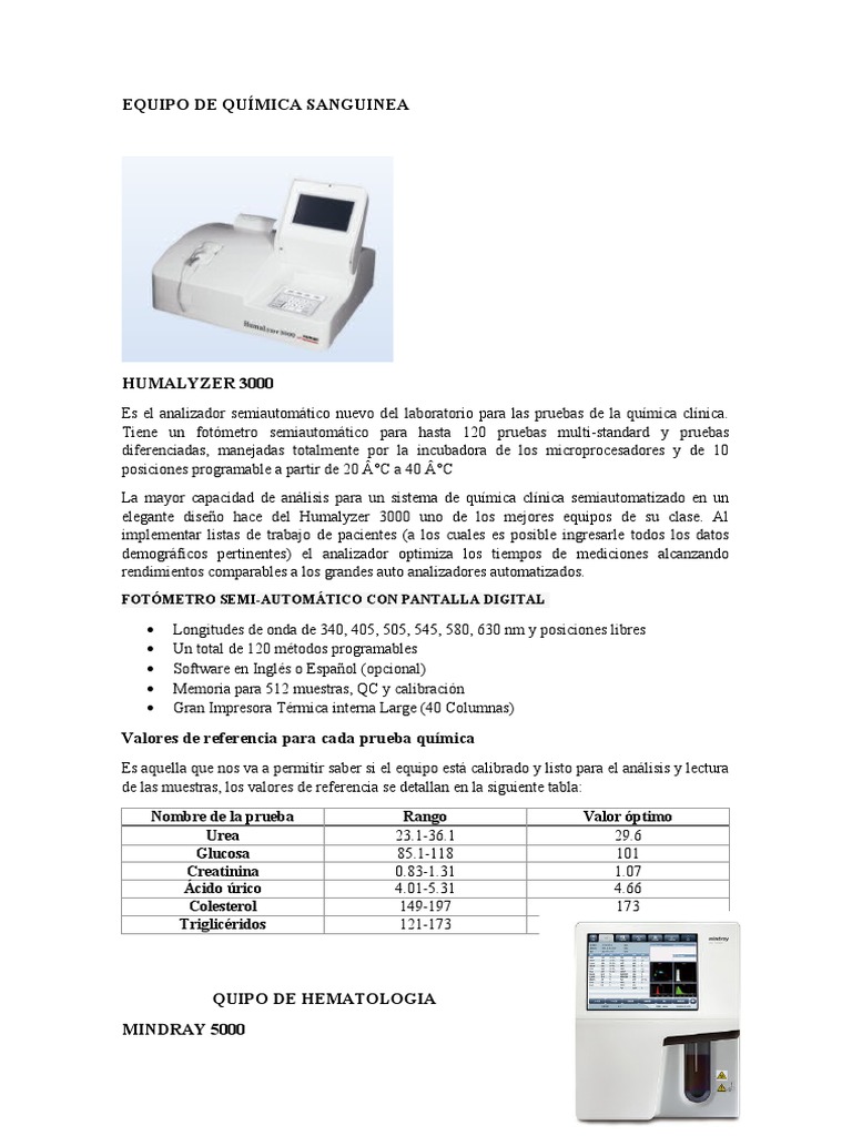 Humalyzer 3000: Analizador Químico Sanguíneo | PDF | Leucocito ...
