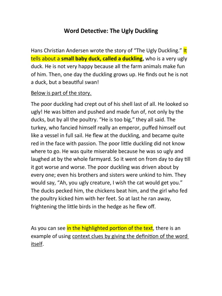 Context Clues in The Ugly Duckling | PDF | The Ugly Duckling