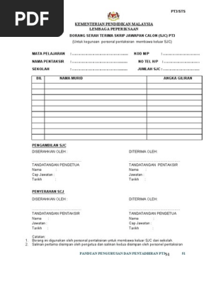 Borang Serah Terima Skrip Jawapan Calon Pt3 Pdf