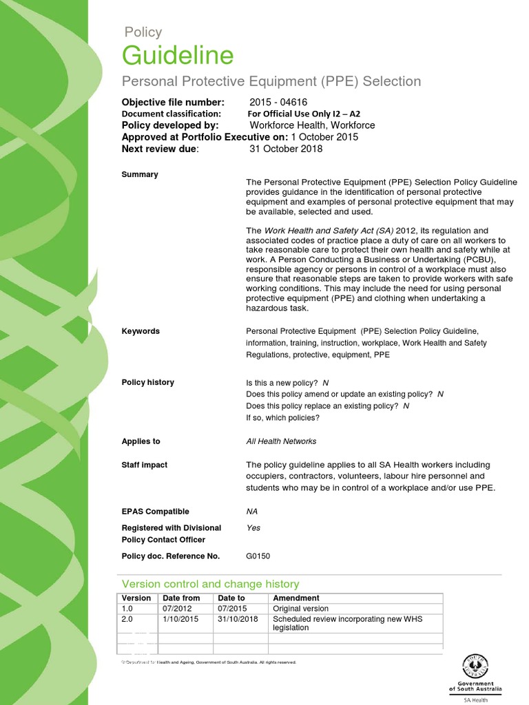 Guideline Personal+Protective+Equipment+PPE+Selection Policy Oct2015 ...