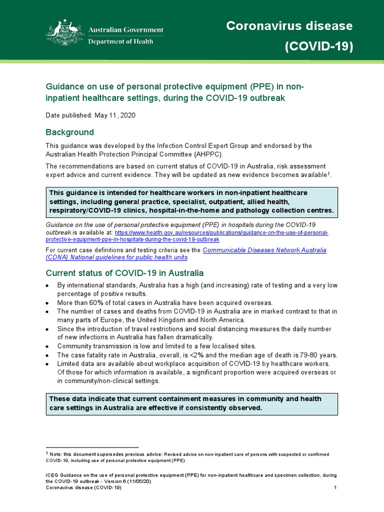 Coronavirus Covid 19 Guidance On Use of Personal Protective Equipment ...