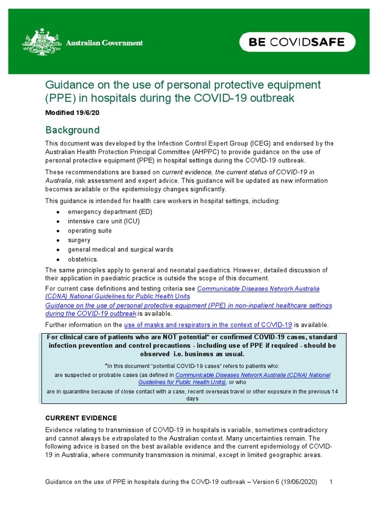Guidance On The Use of Personal Protective Equipment Ppe in Hospitals