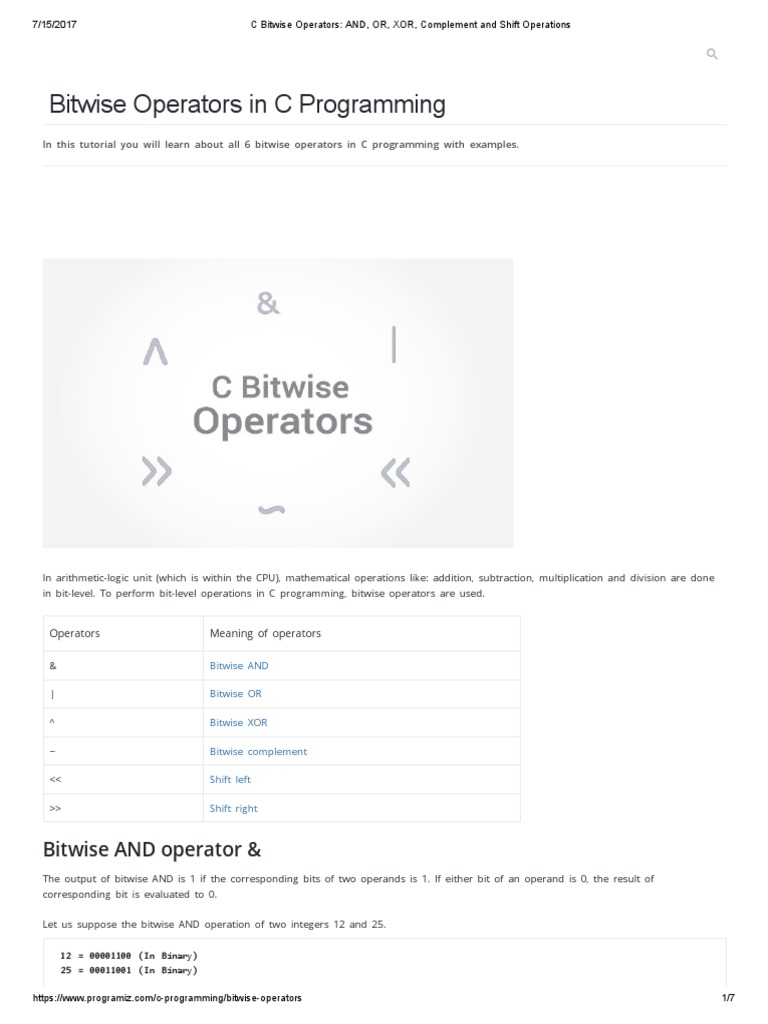 C Bitwise Operators - AND, OR, XOR, Complement and Shift Operations ...