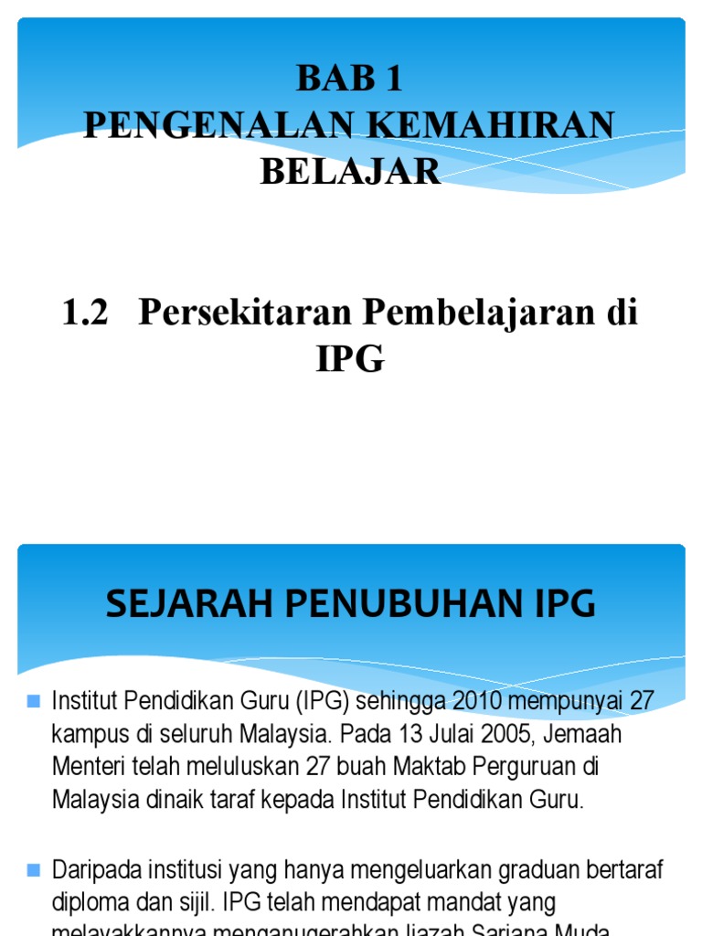 Persekitaran Pembelajaran Di IPG | PDF