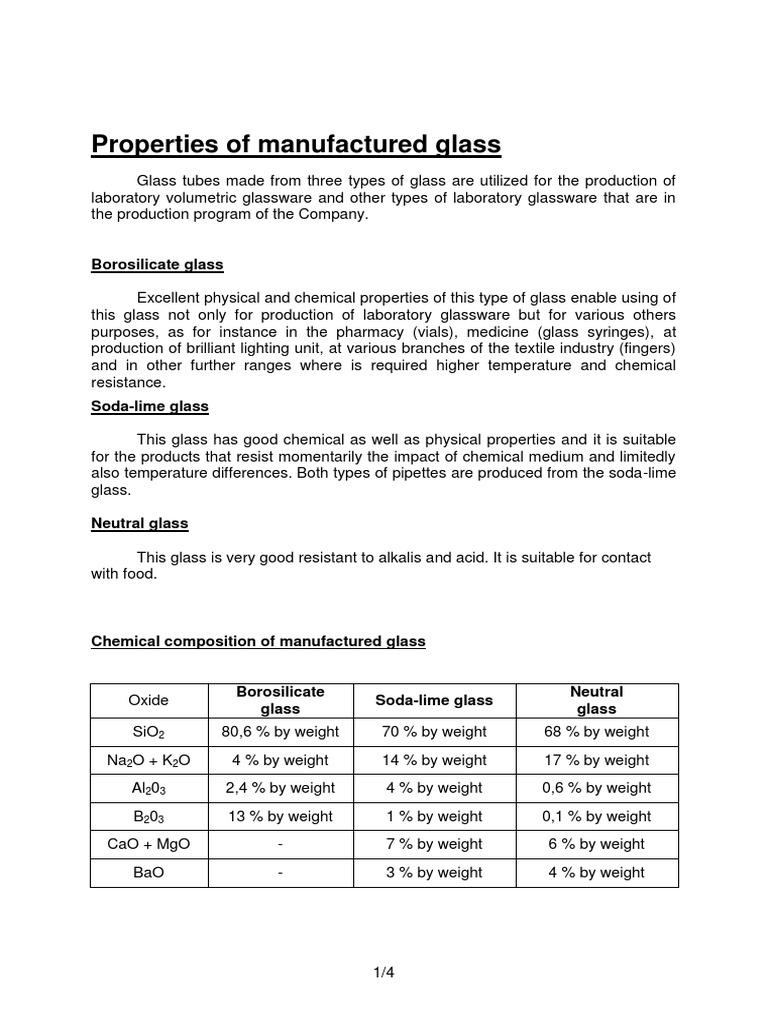 Properties of Manufactured Glasses PDF | PDF | Glasses | Materials