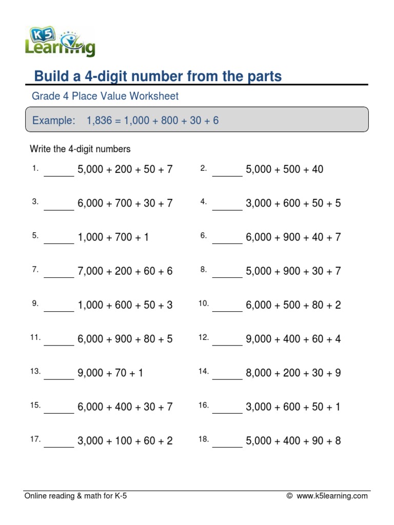 Class 4 Math Practice Worksheet On Digit | PDF
