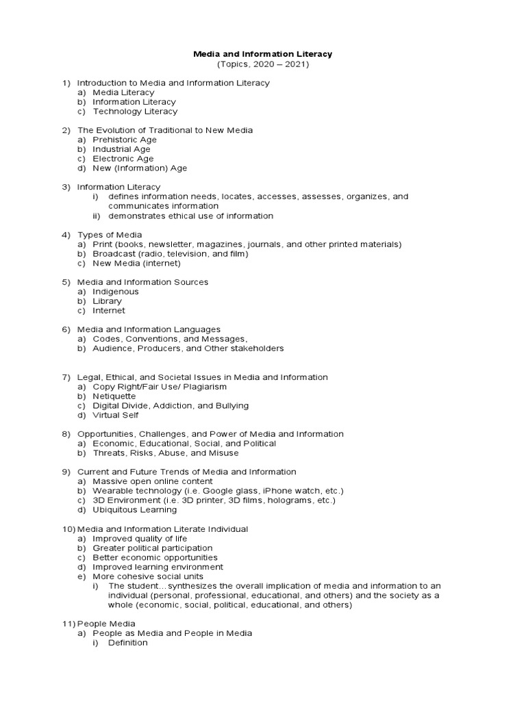 Media and Information Literacy Overview | PDF | Information Literacy ...