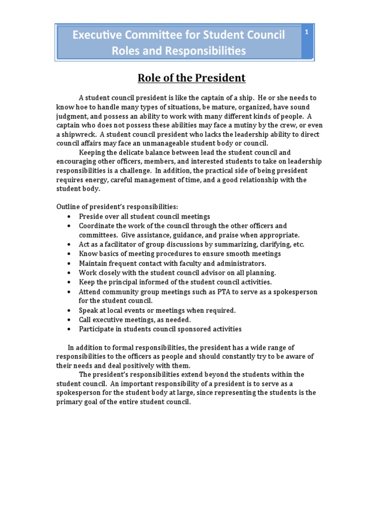 Student Council Roles and Duties | PDF | Secretary | Committee