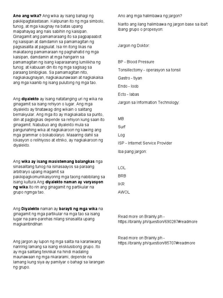 Halimbawa Ng Jargon Halimbawa