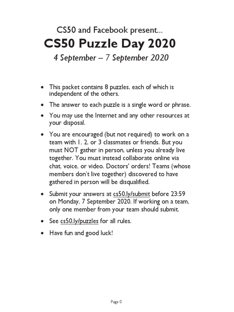 CS50 Puzzle Day 2020 Guide | PDF