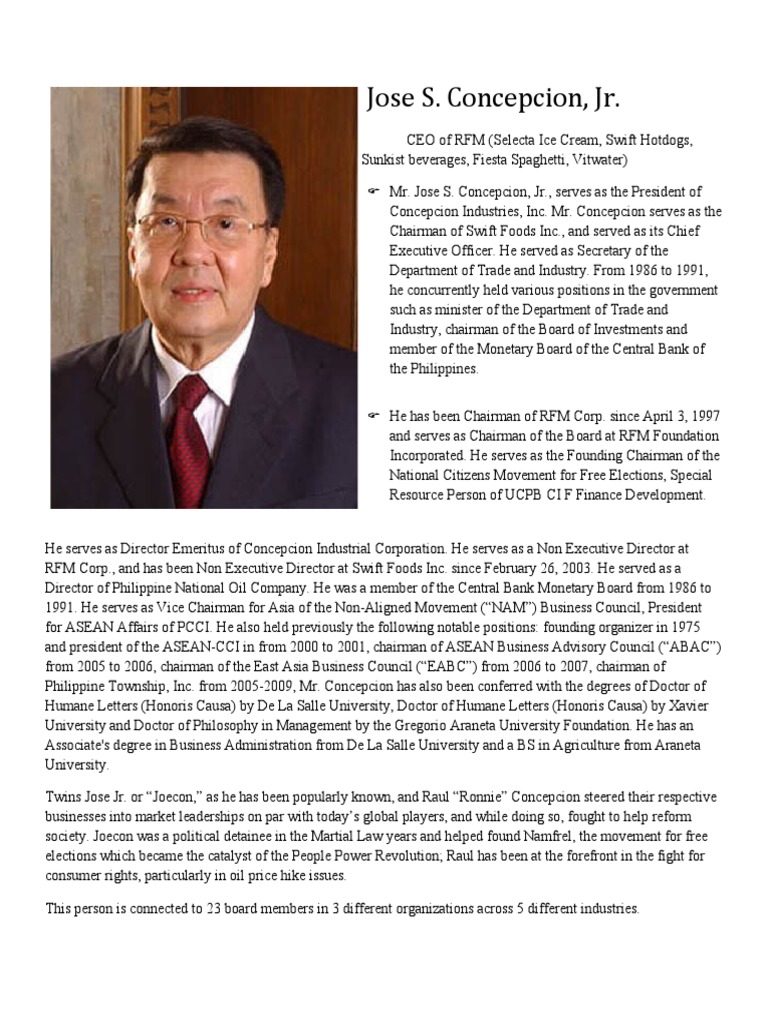 Jose S. Concepcion, Jr.: RFM CEO Profile | PDF | Economies | Business ...