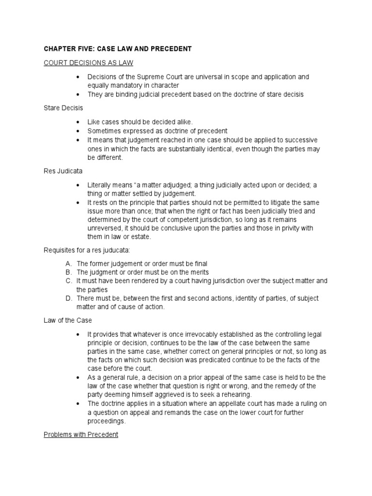 Chapter Five Case Law and Precedent PDF Precedent Res Judicata