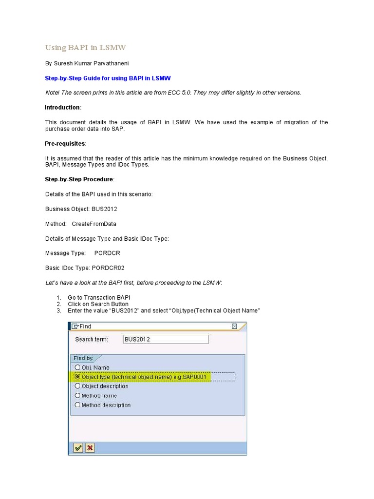 Using BAPI in LSMW | PDF | Information Retrieval | Software Engineering